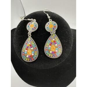 Bohemium Siver and Enamel Dangle Earrings, Vibrant, Eclectic